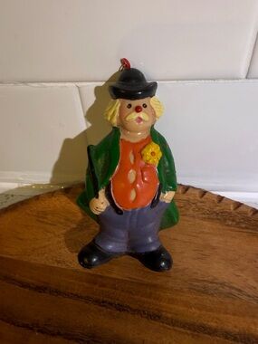 Vintage Hand-Painted Green & Orange Clown Figurine Ornament